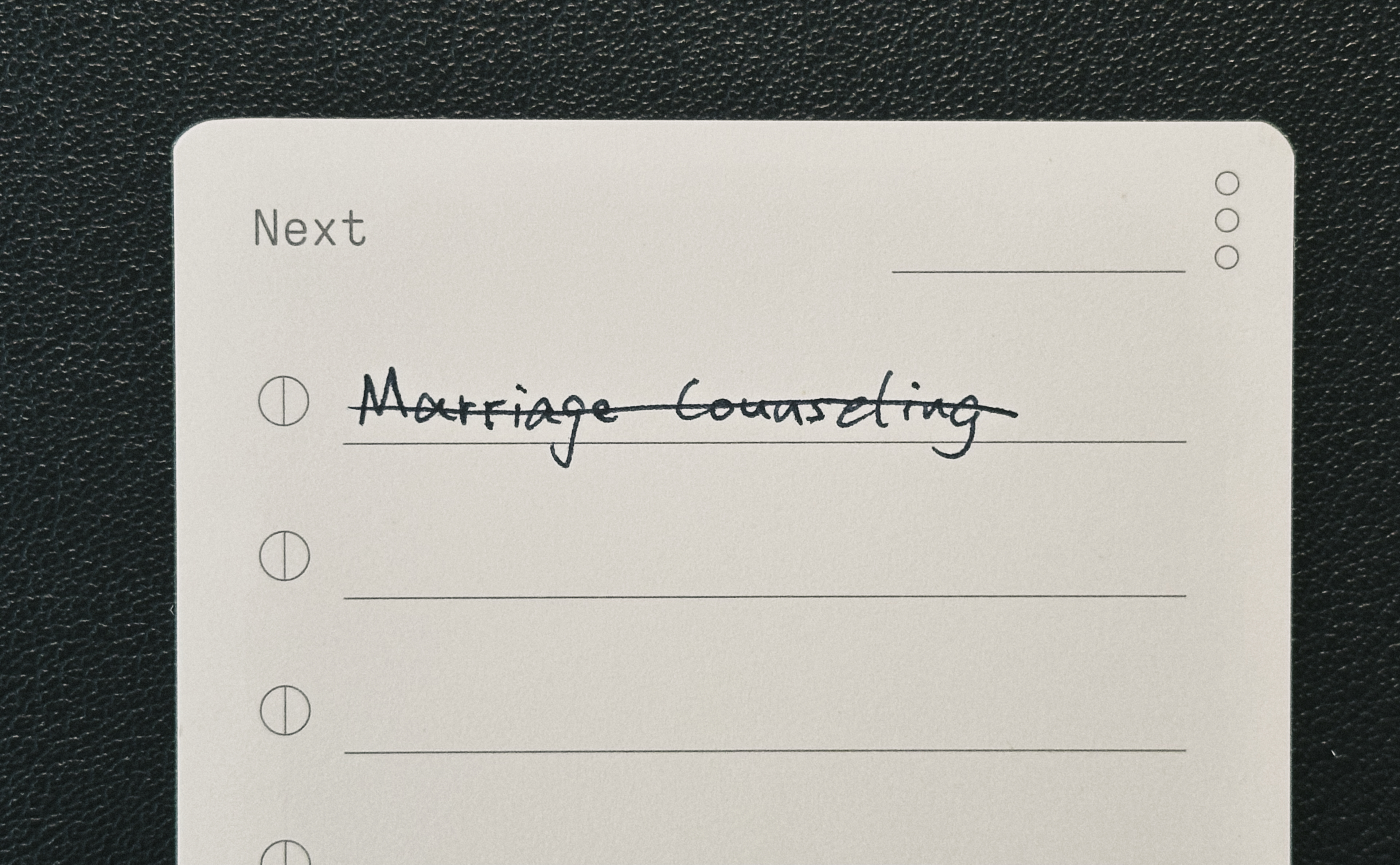 在TODO卡片上寫下的婚姻諮商，但現在不需要了，所以劃掉了